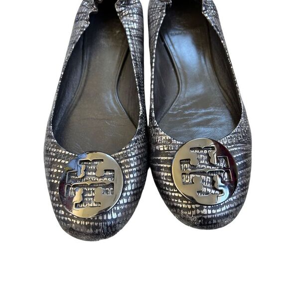 Tory Burch Slip-On Leather Lizard Print Reva Ballet Flats Womens Gray Size 8 - Picture 2 of 7